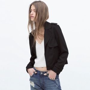 Zara Black Blazer Style Lightweight Crop Trench